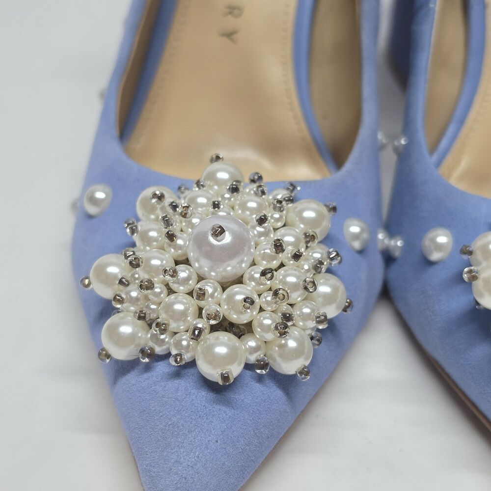 KATY PERRY Sadiee Women's Sky Blue Suede Mary Jane Pumps Size 8 Faux Pearls - Picture 3 of 10